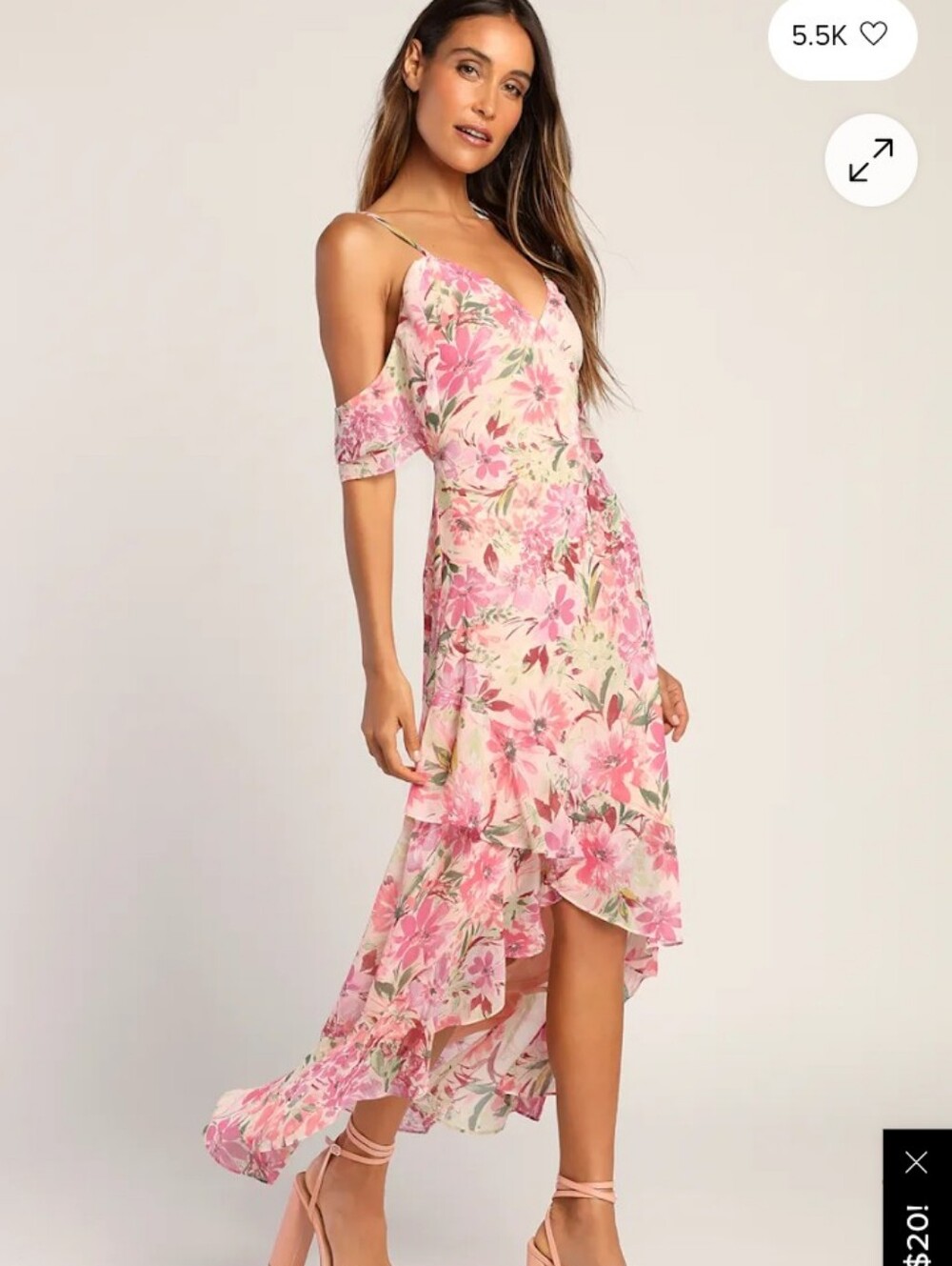 NWT Lulu's Floral Of Shoulder Chiffon Wrap Dress - Picture 9 of 11